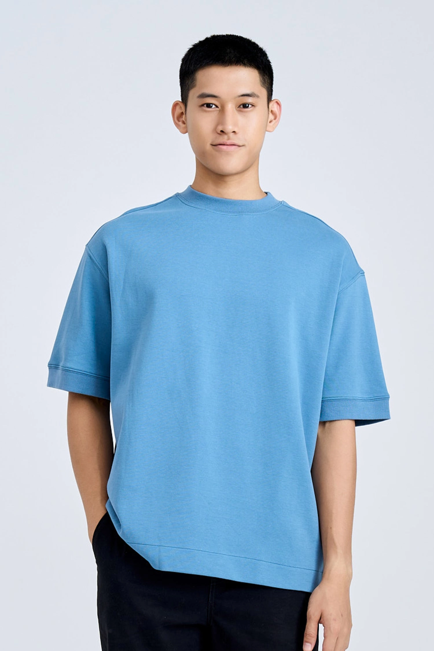 (C) Oversized Fit Heavyweight Tee - Steel Blue [AT] FlatlockSeamTechnique