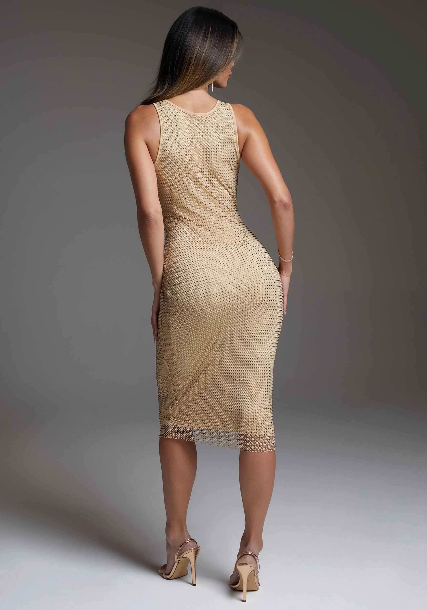 Bold Look Balanced Shape Diamante Crystal Mesh Tank Dress