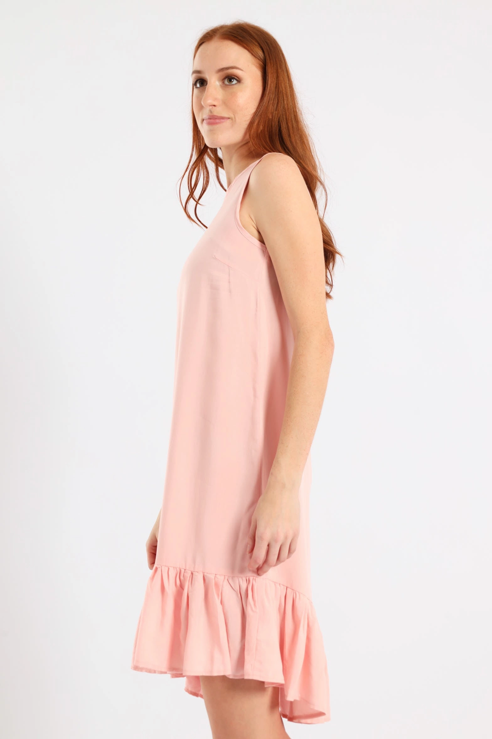 Versatile and Comfortable Frill Hem Hi-Lo Shift Mini Dress - Light Pink