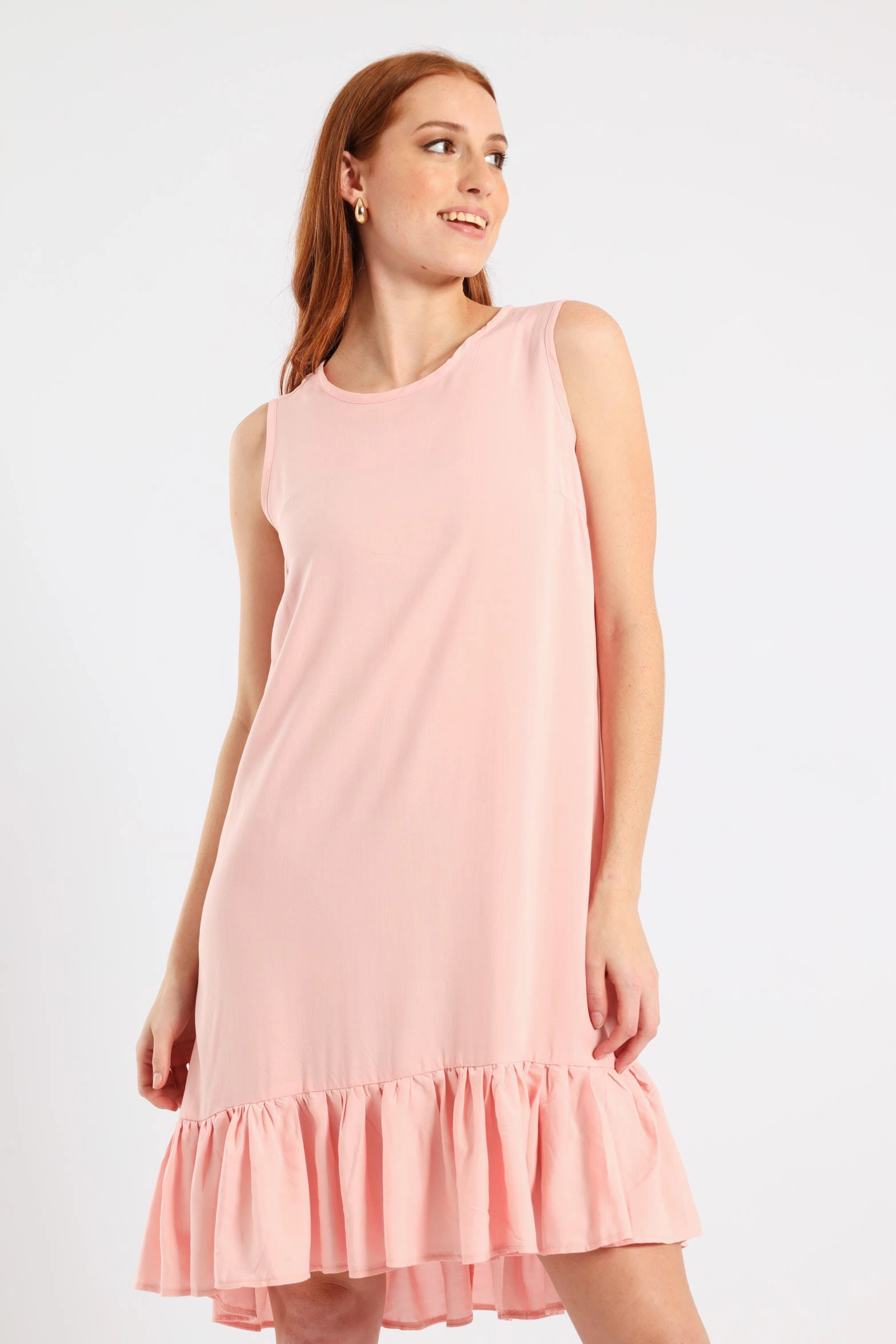Urban Mood Artistic Shape Frill Hem Hi-Lo Shift Mini Dress - Light Pink