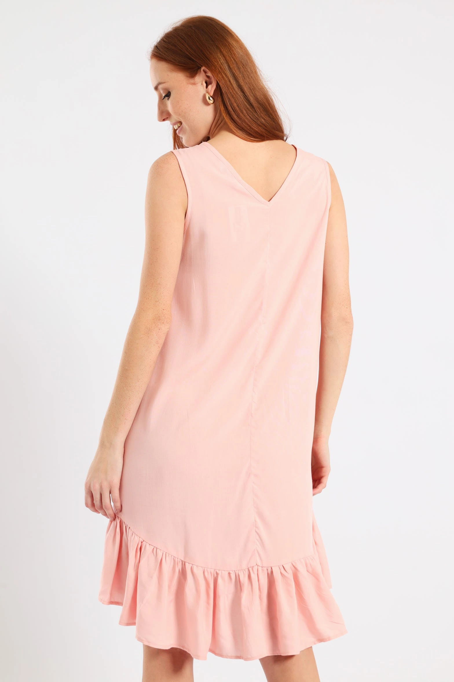 Frill Hem Hi-Lo Shift Mini Dress - Light Pink Mood Edge Silk Air