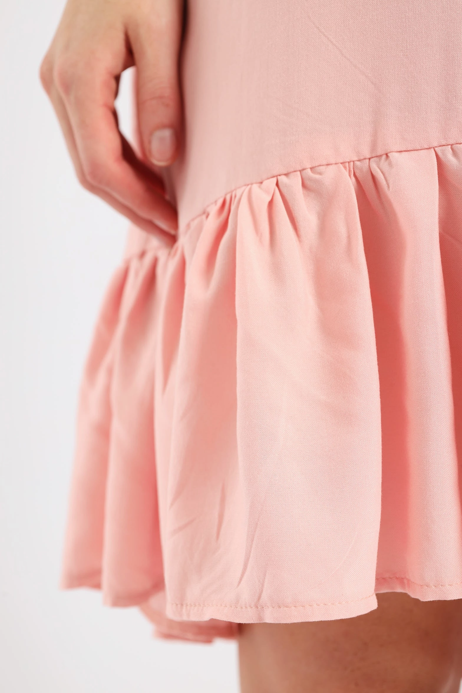 Frill Hem Hi-Lo Shift Mini Dress - Light Pink Mix-And-Match Social Charm