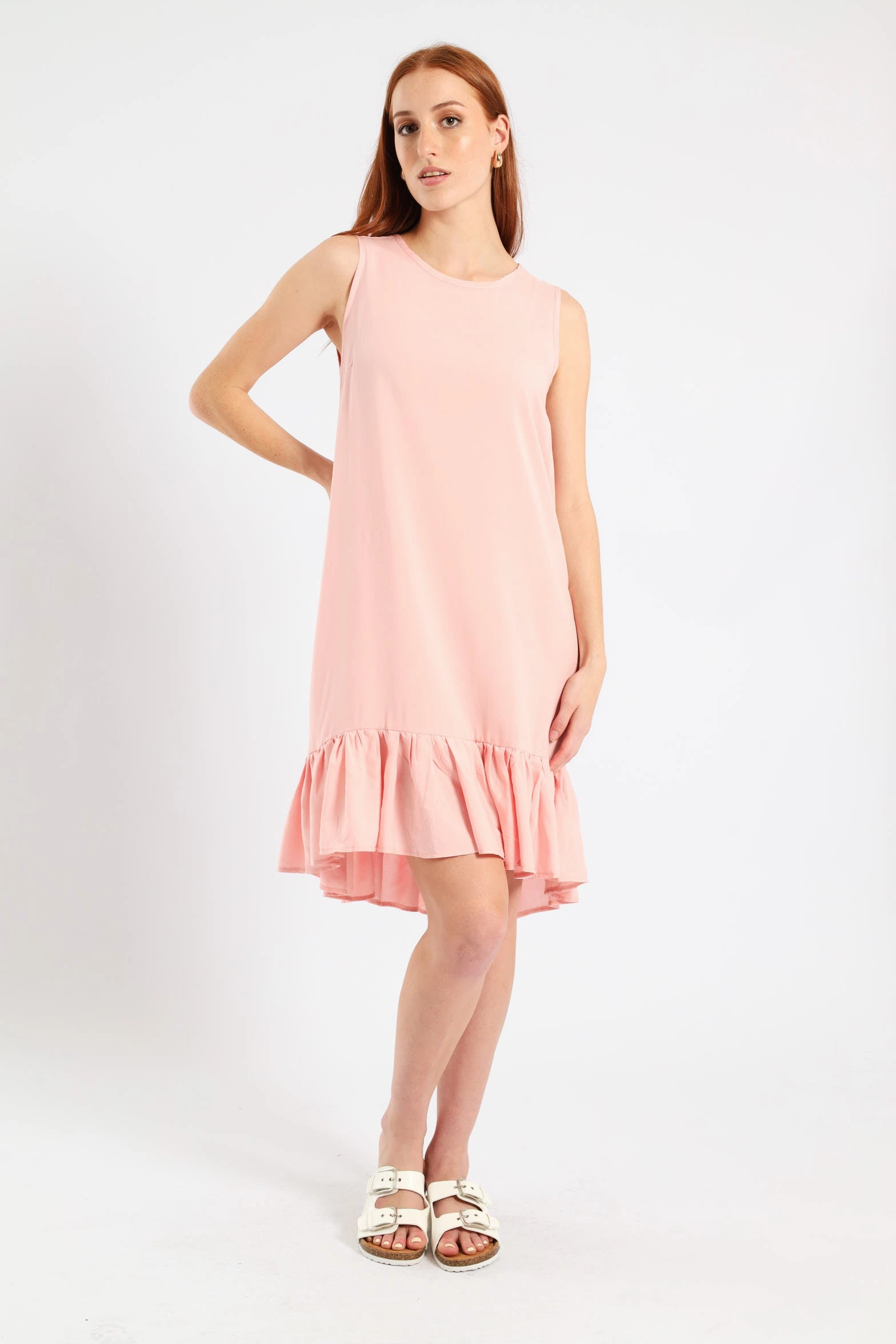 Frill Hem Hi-Lo Shift Mini Dress - Light Pink Urban Wear Vibrant Colors
