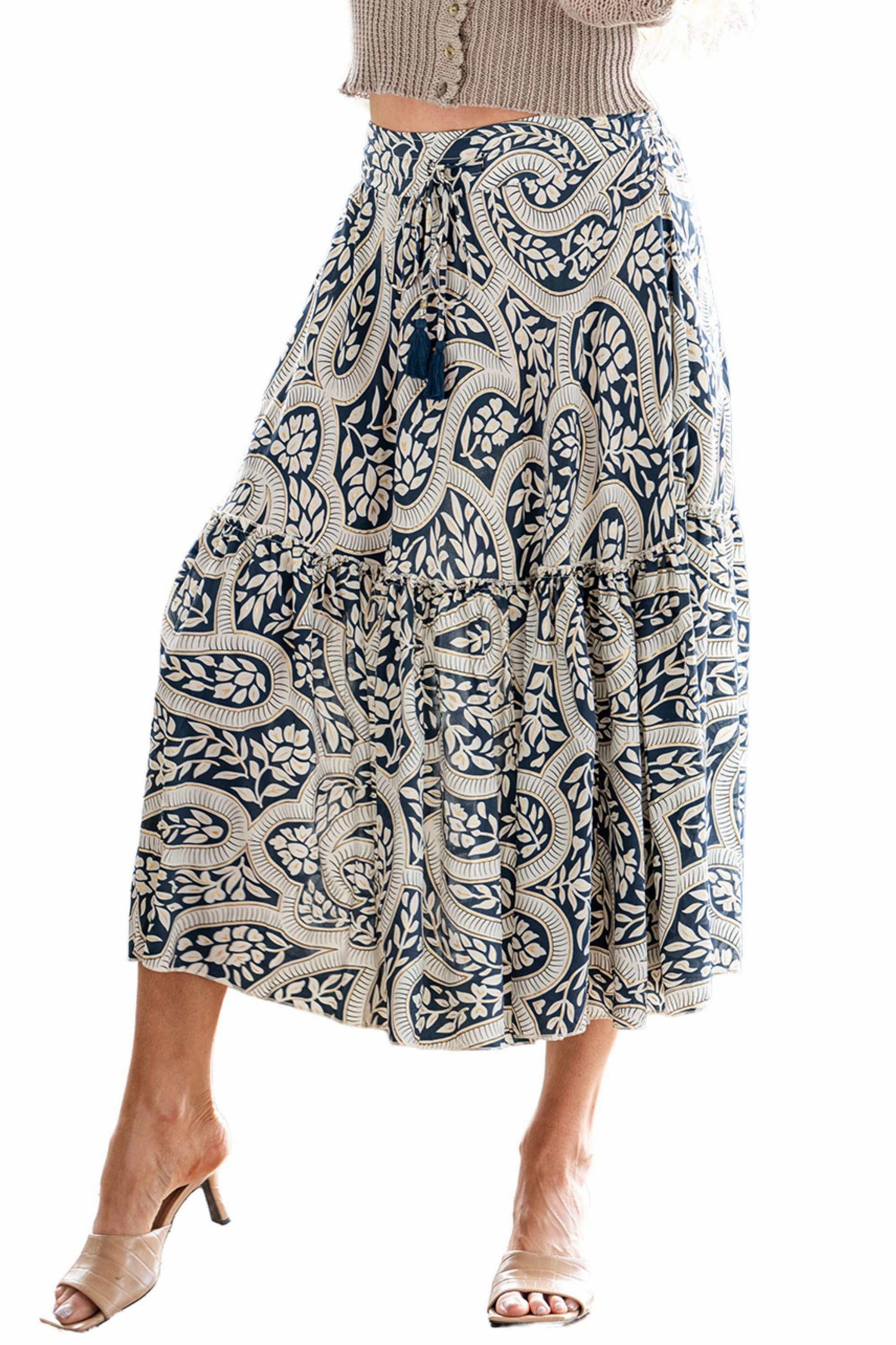 Geometric Print FRILL MAXI SKIRT - SKT-12