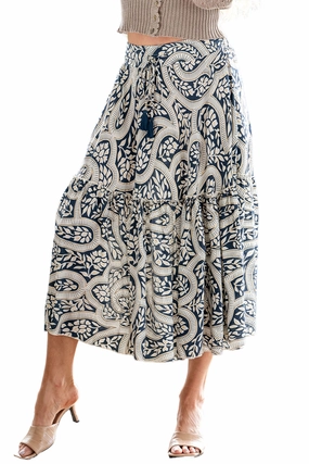 Geometric Print FRILL MAXI SKIRT - SKT-12