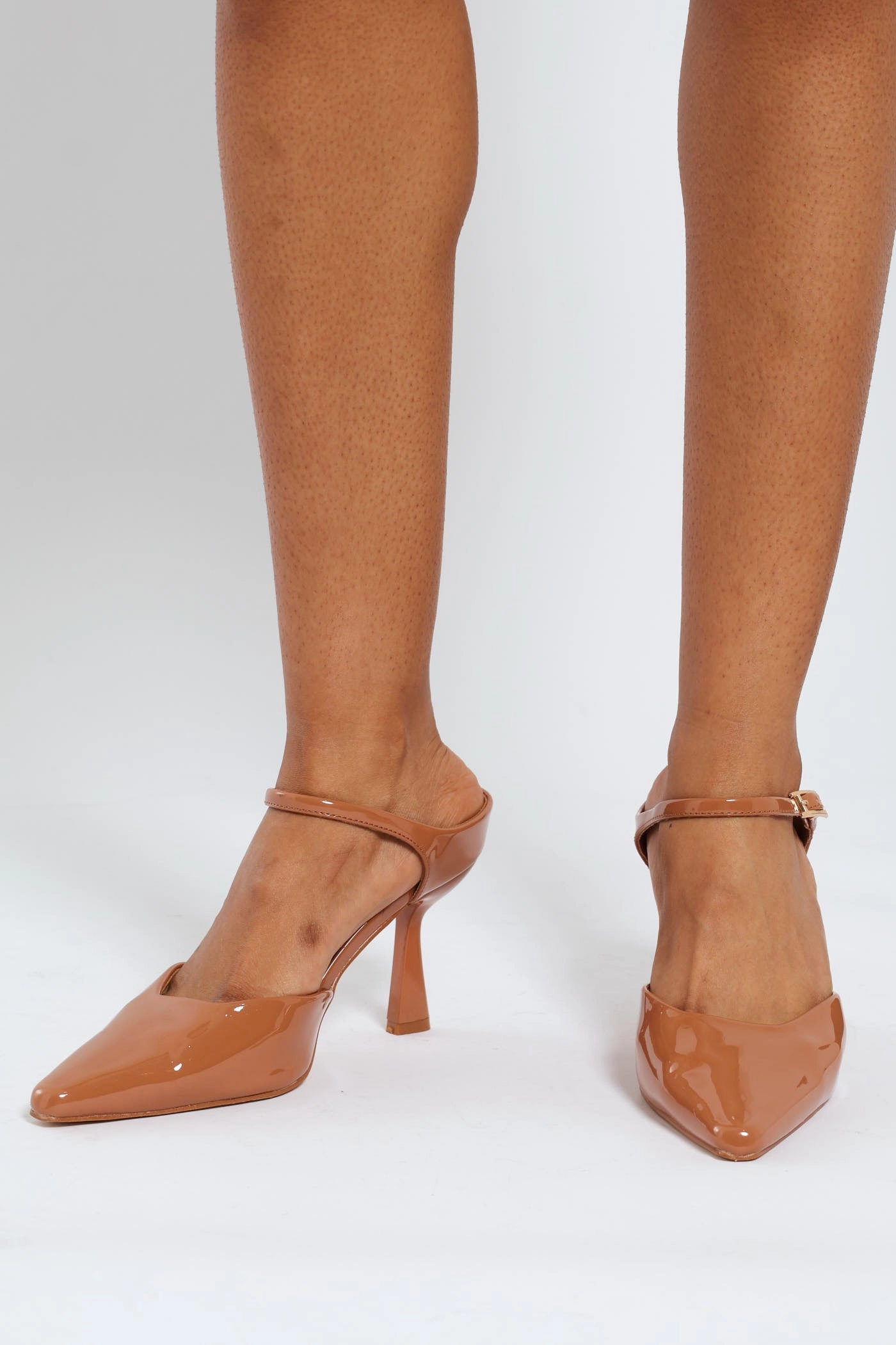 Chic Wedding Sandals Comfortable Boots Front Buckle Strap Pointy Stiletto Mule Heel - Taupe