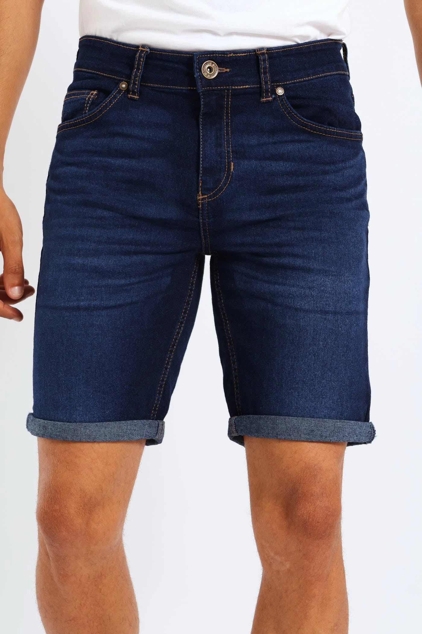 Full Coverage Basic Denim Shorts - Mid Wash suede look