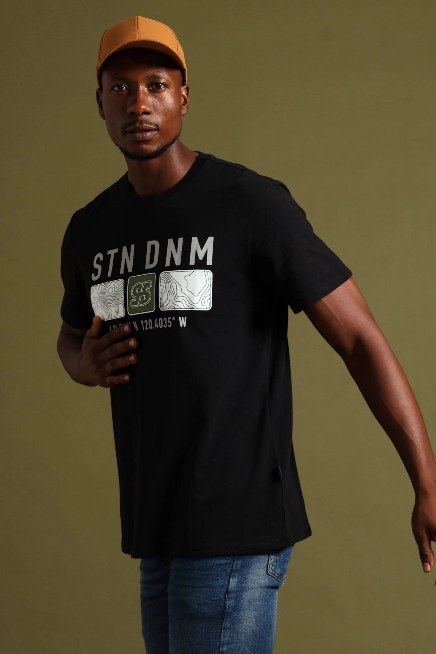 Athletic and Cool Topographic Block Print Tee - Black