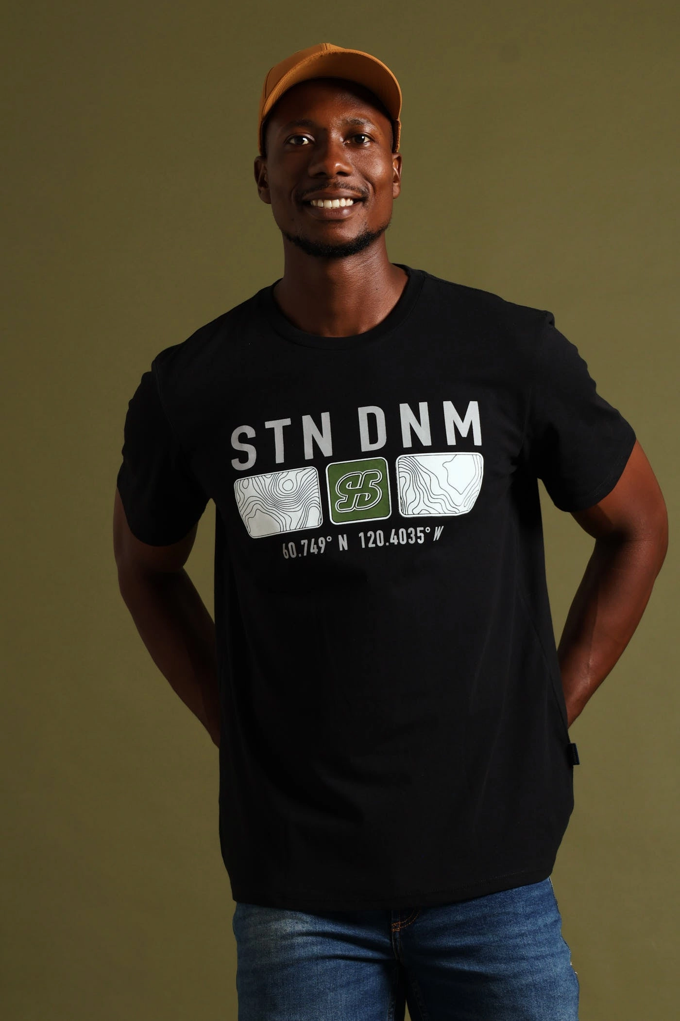 Topographic Block Print Tee - Black Relaxed Style FunctionalPockets