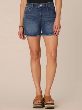 "Ab"solution High Rise Fray Hem Petite Shorts with Cascading "D" Style Neutral Professional Wear Weekend Warrior