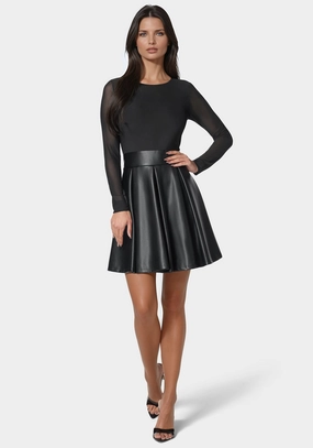 Gentle Stitch Faux Leather Flare Dress