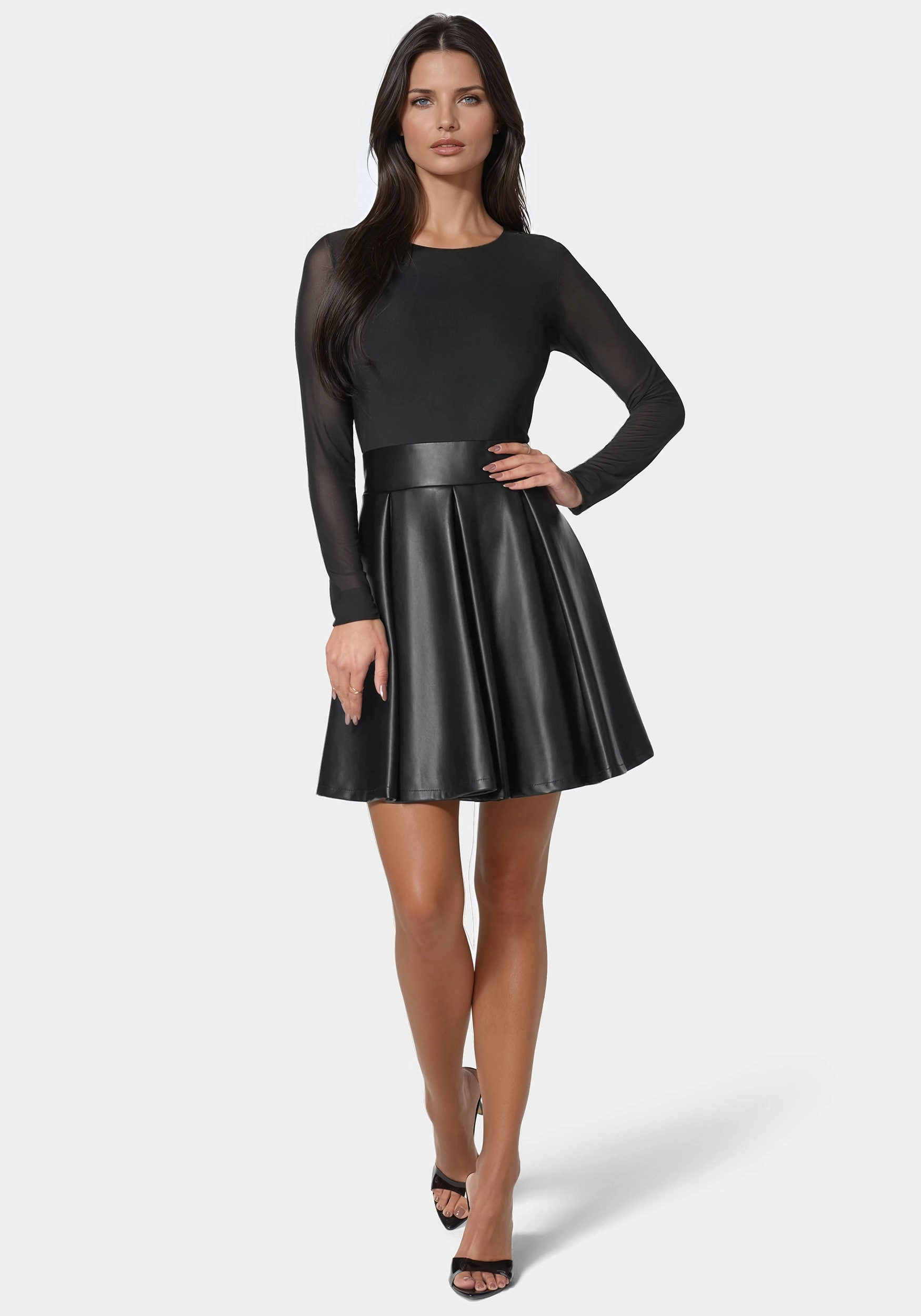 Gentle Stitch Faux Leather Flare Dress