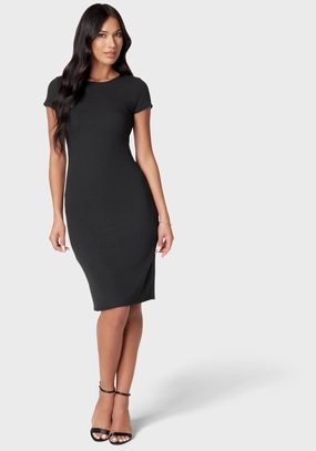 Short Sleeve Midi Rib T-Shirt Dress Comfortable Cut