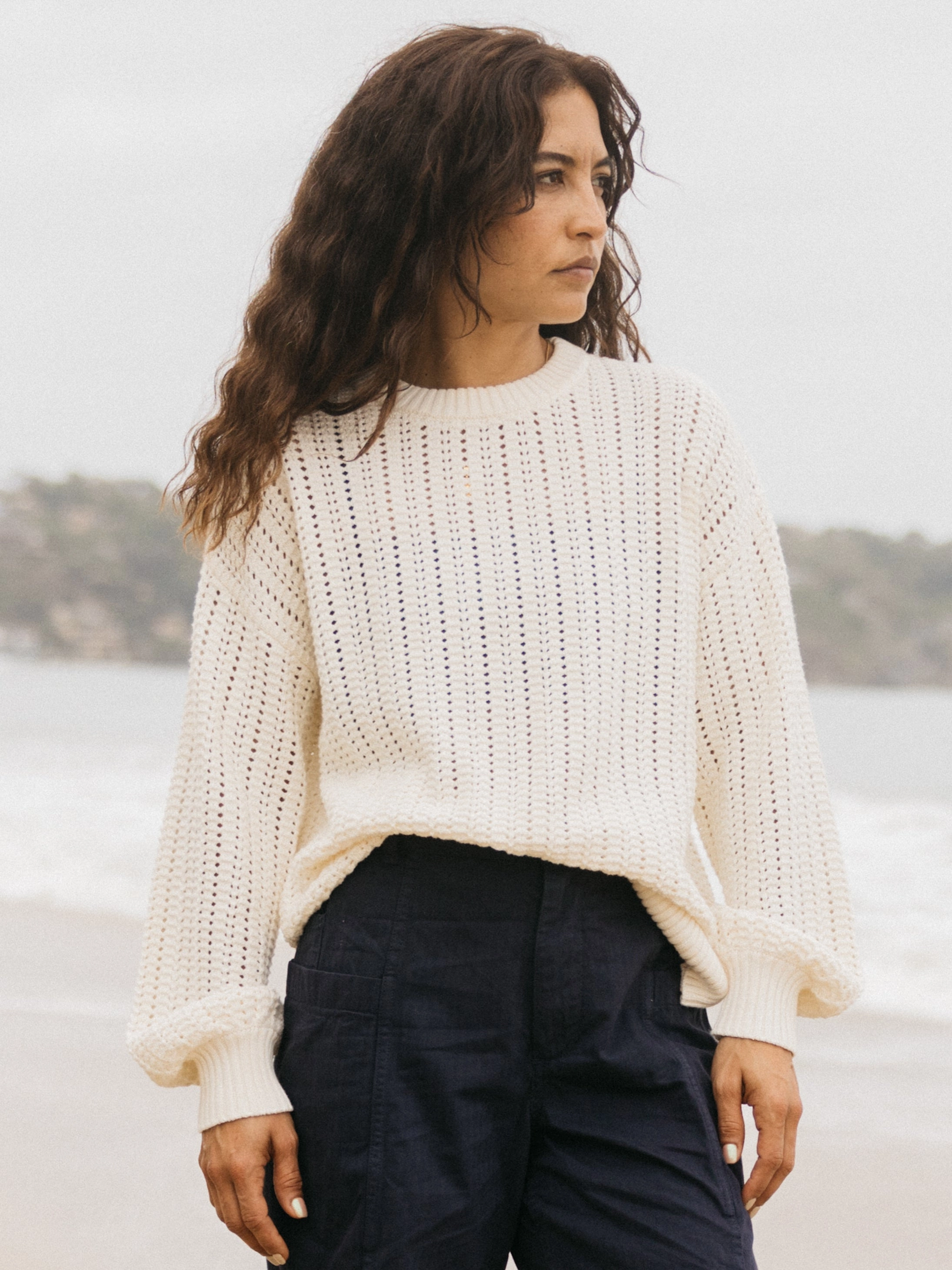 Women's Bracken Stitch Crew Neck Jumper Texture Focus Flexible Rib Trimming