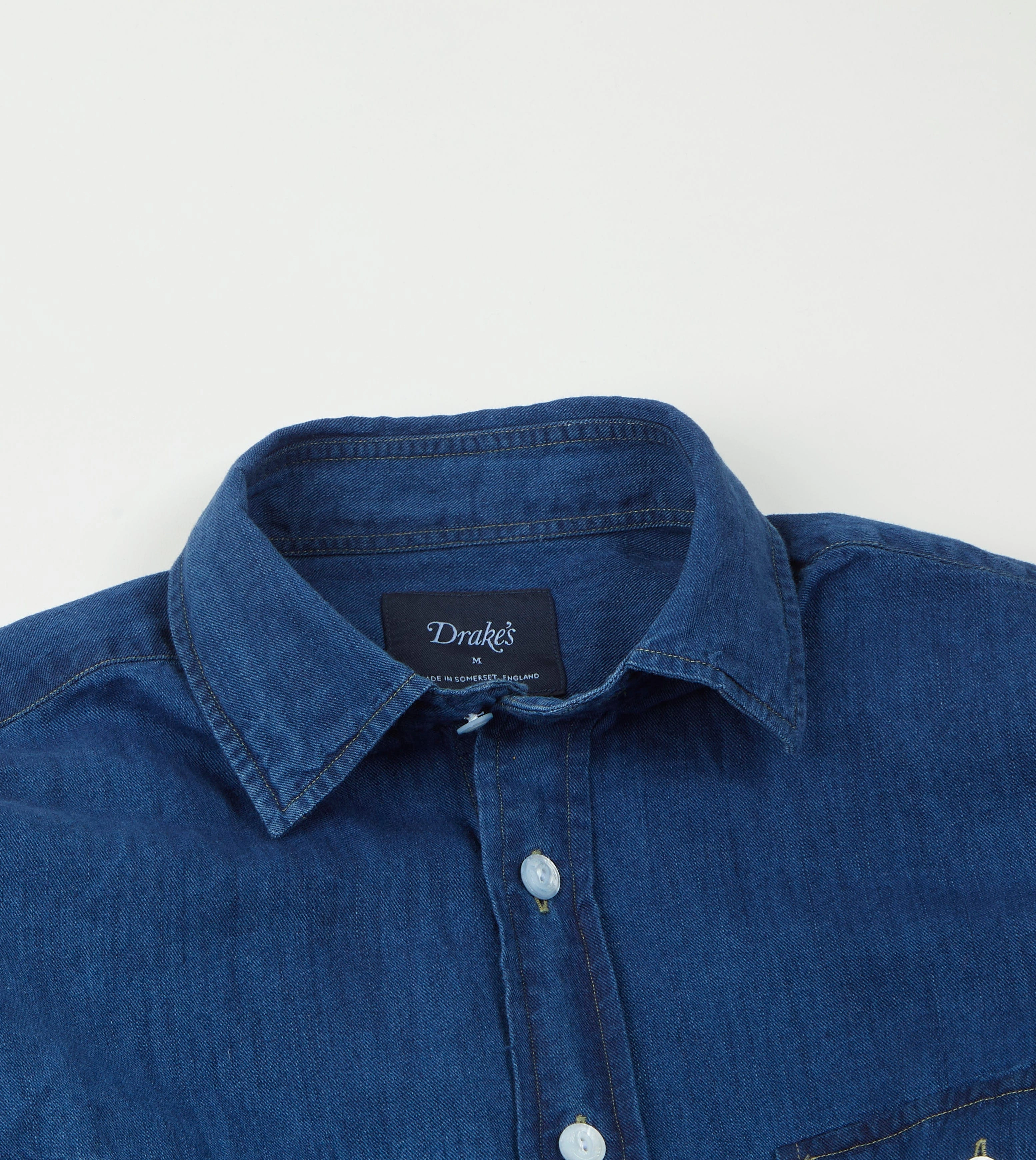 Festival Outfit Youthful Appeal Blue Cotton Linen Two-Pocket Work Shirt