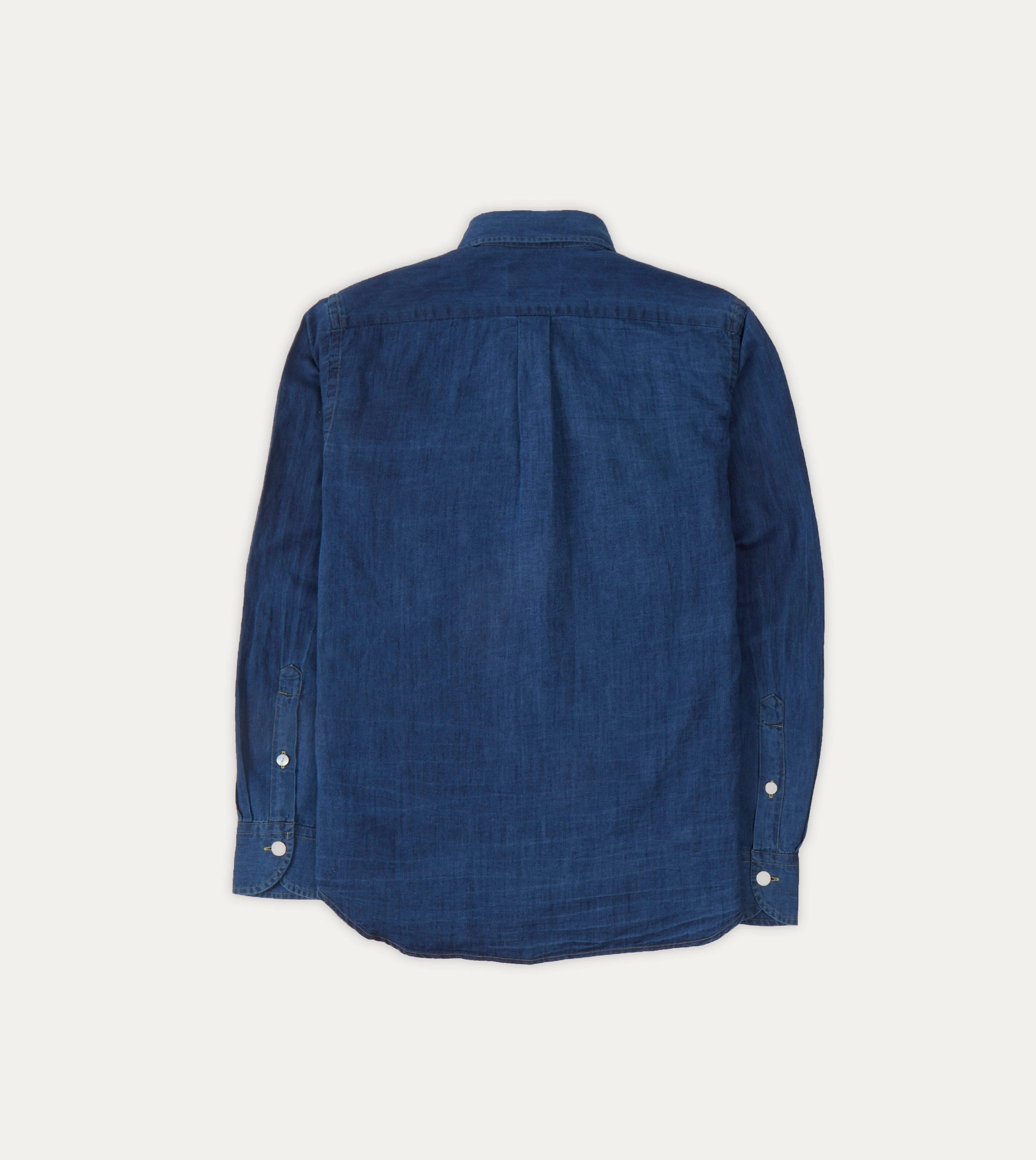 Glossy Texture Blue Cotton Linen Two-Pocket Work Shirt