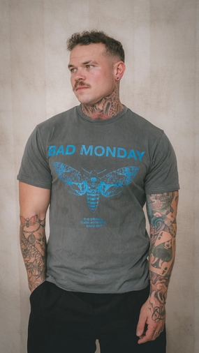 ODMC Tee / Front Print Blue Reinforced Shoulder Panels VNeckReinforcement