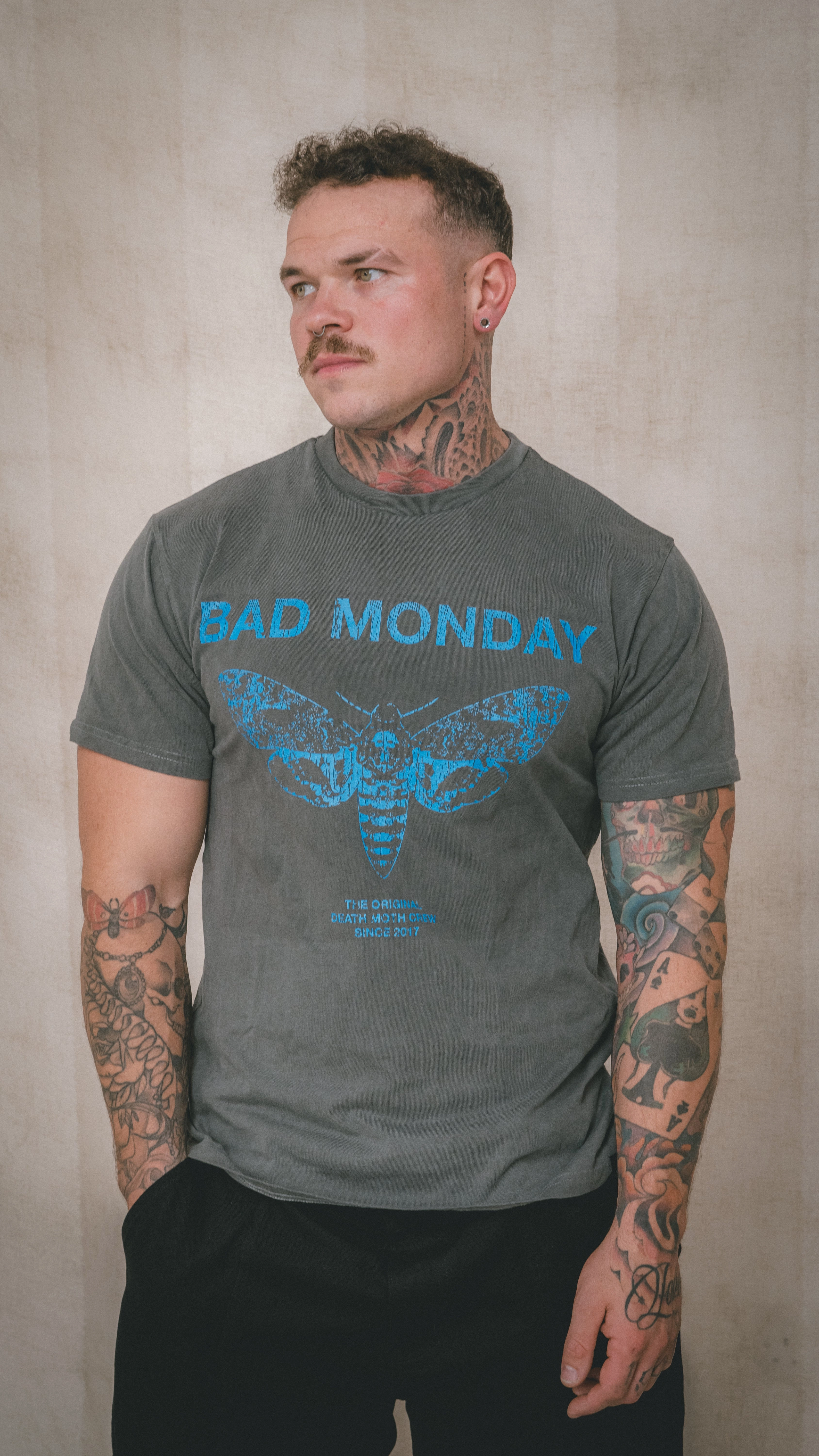 ODMC Tee / Front Print Blue ComfortStretchFit Yarn Dyed Pattern Cloth