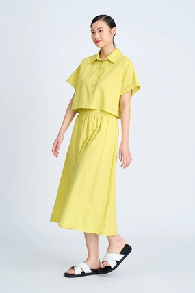 Gather Button Front Skirt - Chartreuse Wardrobe Classic Comfort Waistline