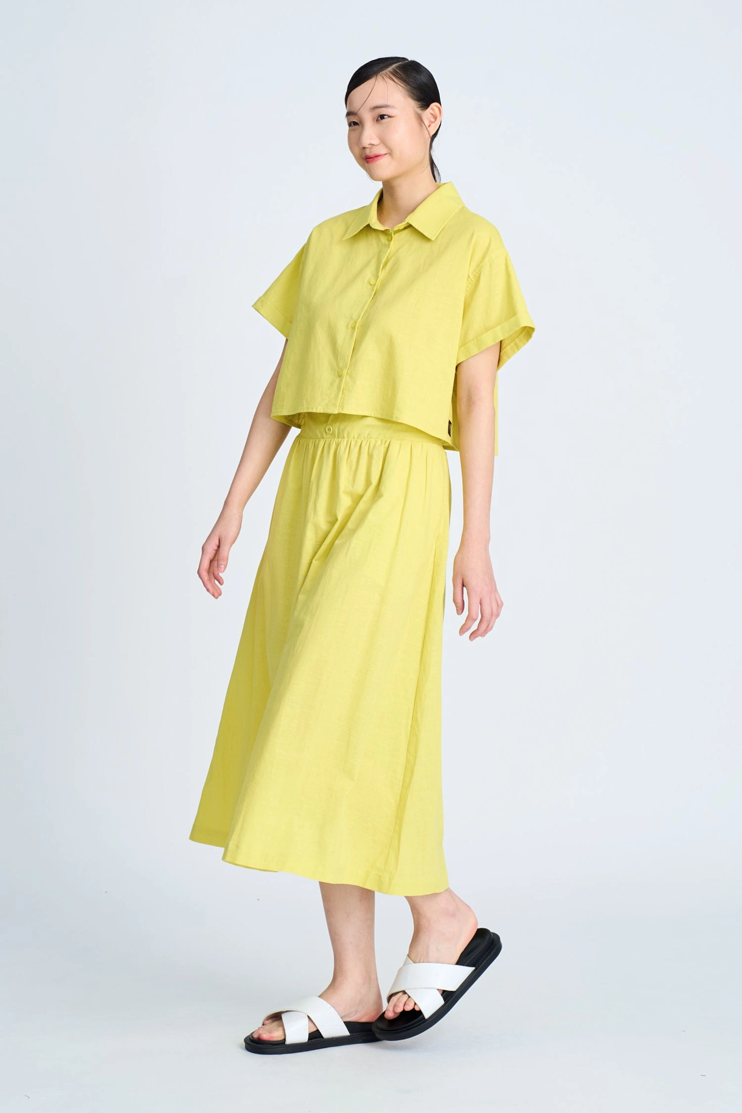 Smart Fit Gather Button Front Skirt - Chartreuse