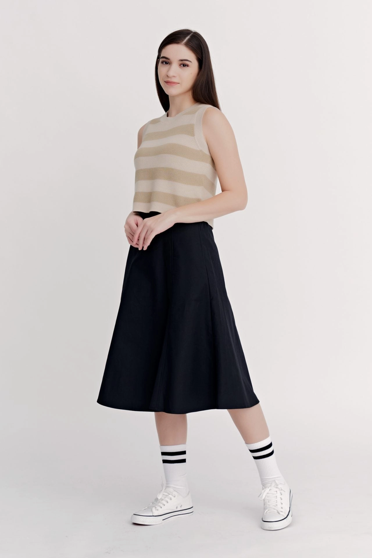 Romantic Vibe A Line Silhouette Seam Detail Circular Skirt - Black