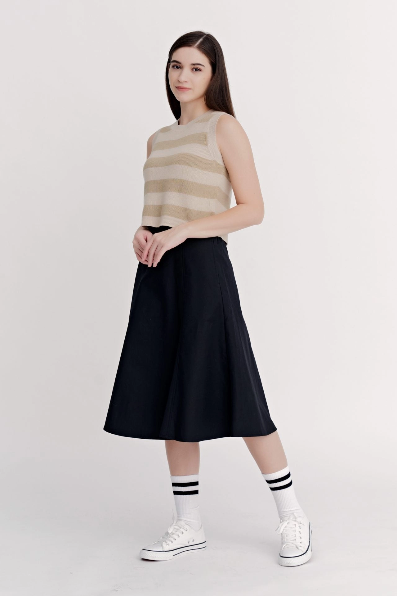 Seam Detail Circular Skirt - Black Elasticized Cuff Mood Outfitboard