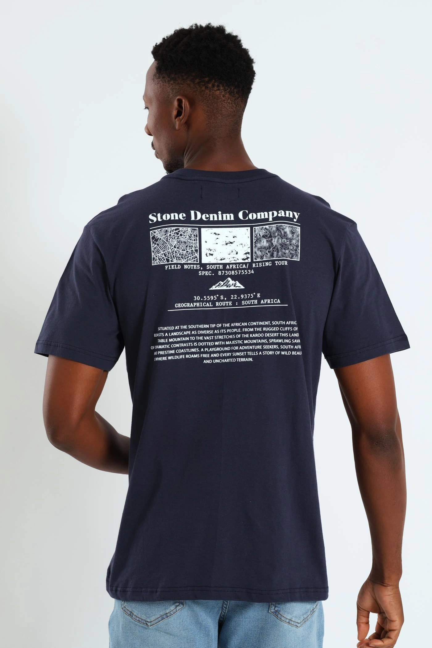 Geographical Front & Back Print Tee - Navy Running Gear Washable fabric