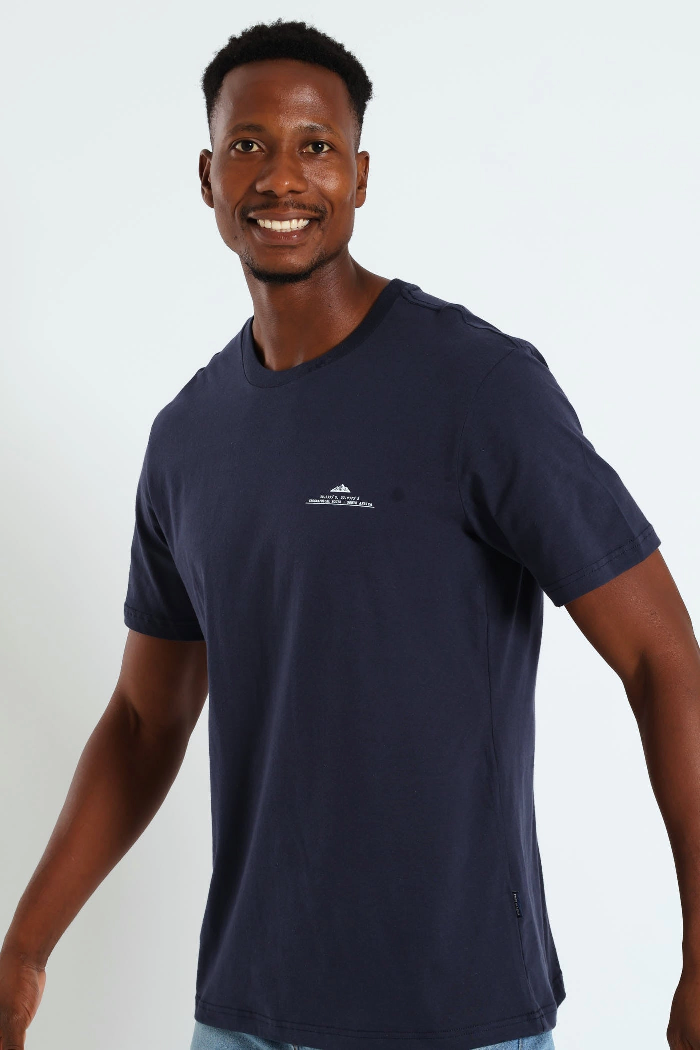 Holiday Outfit Style Weekend Comfort Wear Geographical Front & Back Print Tee - Navy
