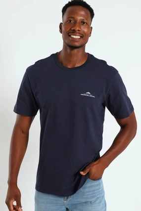 Geographical Front & Back Print Tee - Navy skinny but not tight