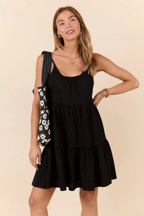 Trendy Comfort Dockside Drinks Black Mini Tiered Knit Dress SALE