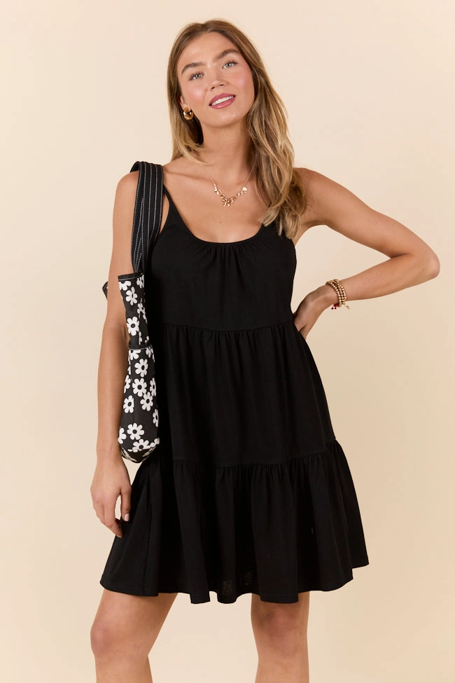 Trendy Comfort Dockside Drinks Black Mini Tiered Knit Dress SALE