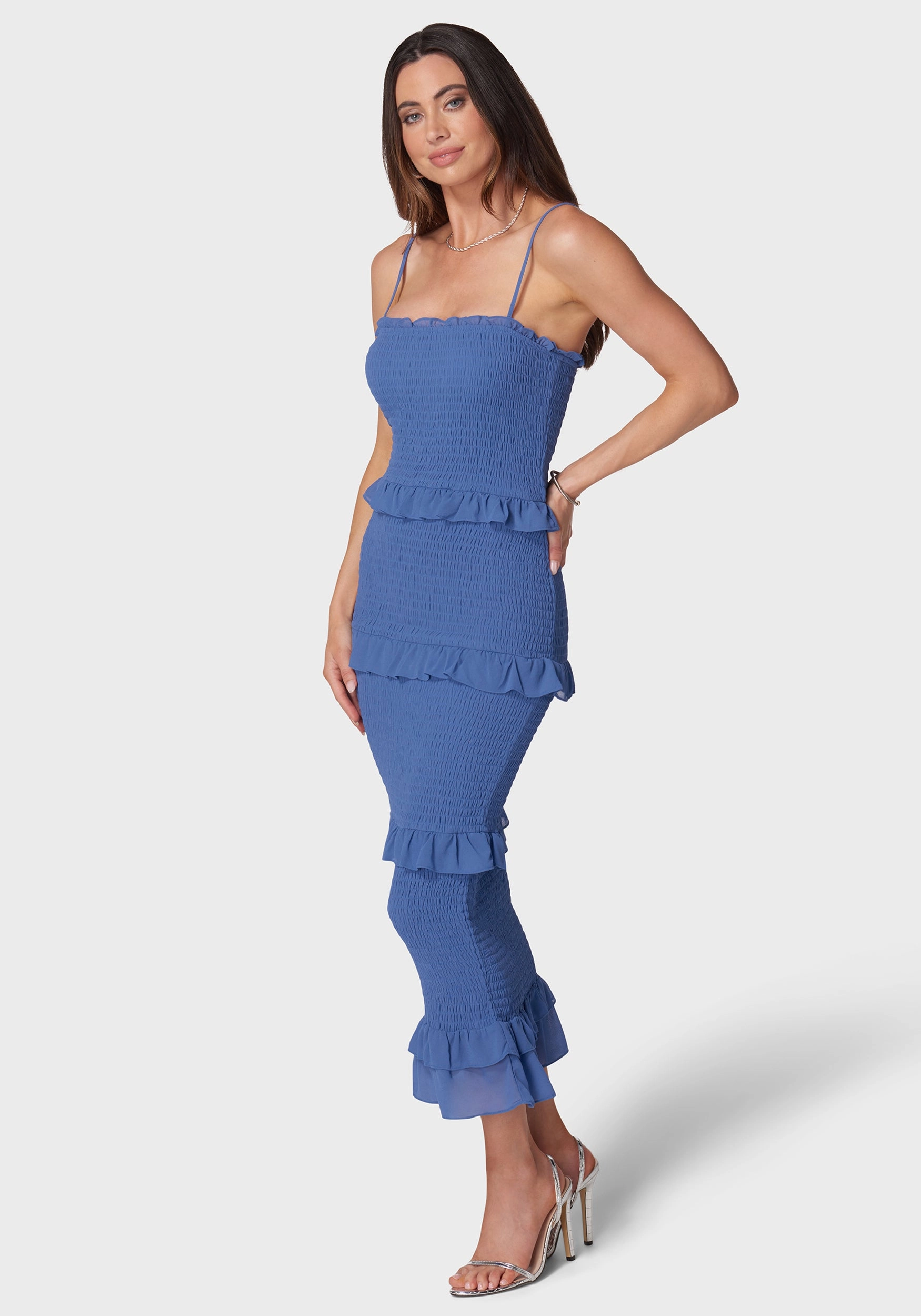 museum visit Elegant Finish Georgette Smocked Midi Dress