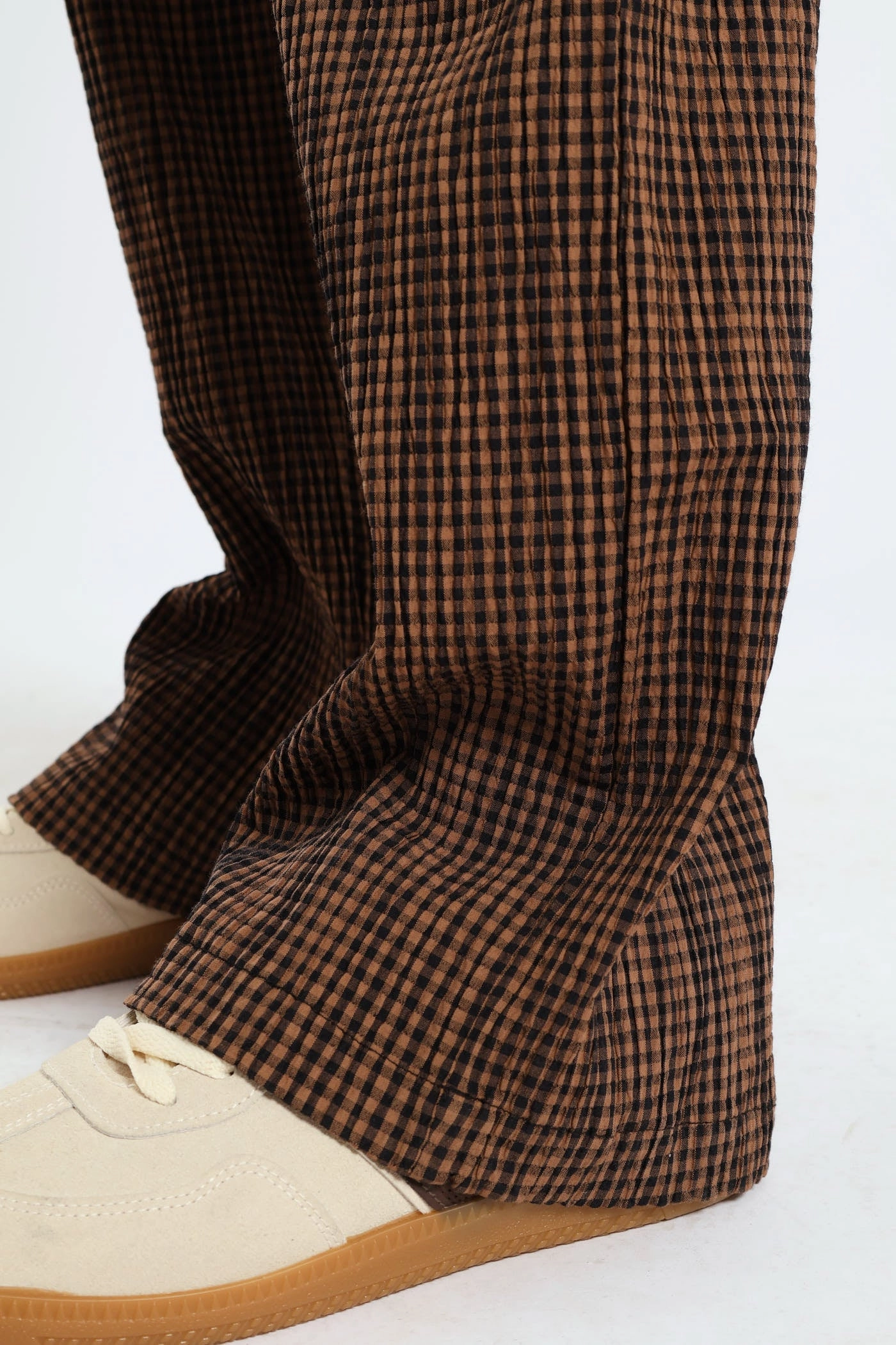 Gingham Check Elastic Wide Leg Pants - Chocolate clean design