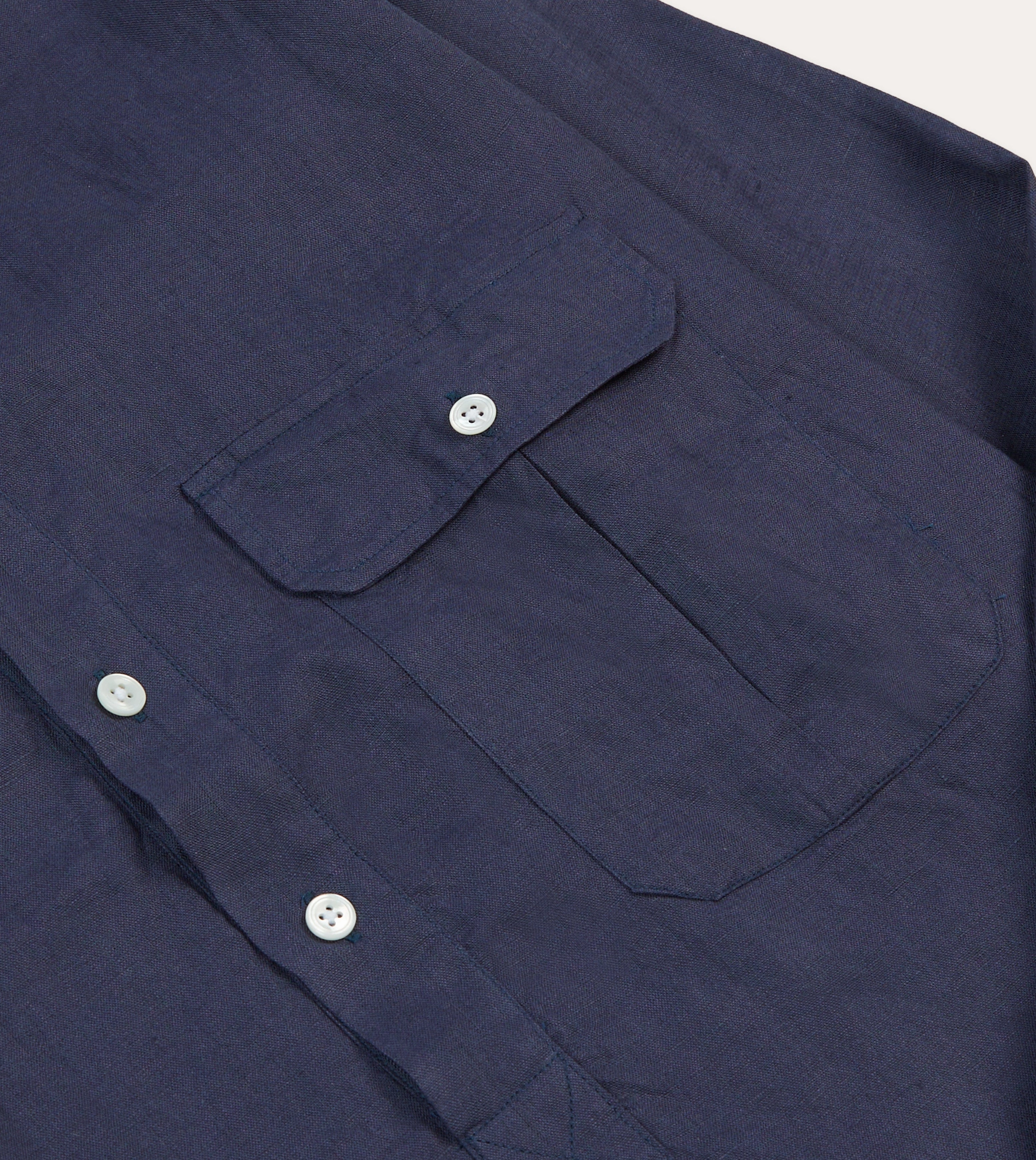 Navy Linen Long Point Collar Popover Shirt Vintage Style Fashion staples