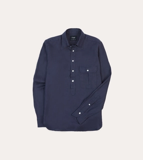Easy Styling Navy Linen Long Point Collar Popover Shirt