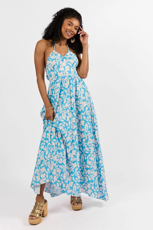 Golden Days Blue Halter Neck Printed Maxi Dress FINAL SALE spring fashion Daily Confidence