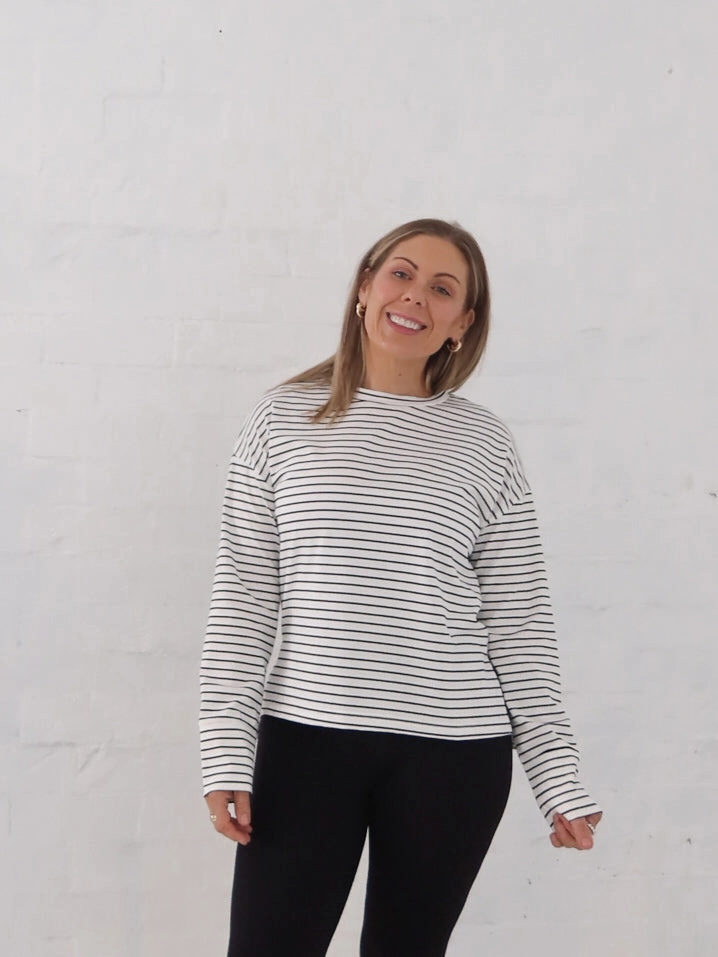 Work - wear Taylah Long Sleeve Tee- Black and White