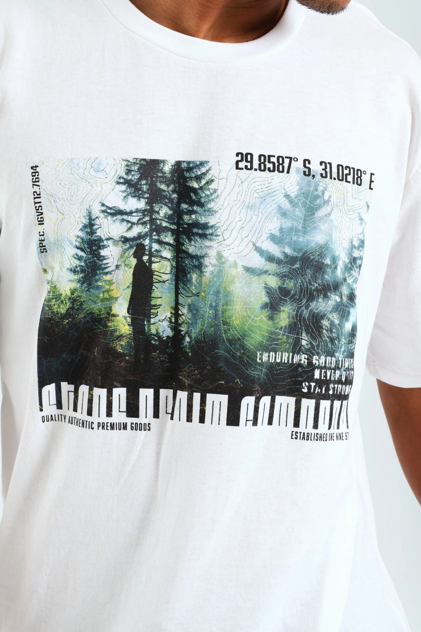 Woodlands Photo Print Tee - White Taped Neckline Brushed Interior Lining