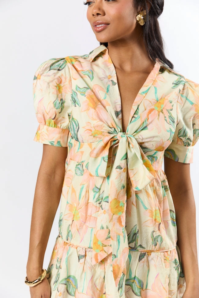 Perfect Comfort Wear Off The Vine Multi Floral Print Front Tie Shirt Dress FINAL SALE