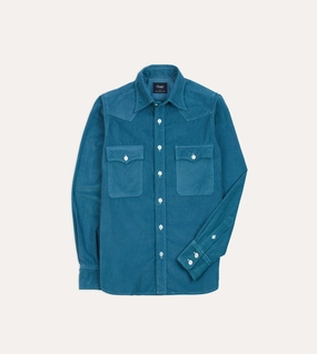 Turquoise Corduroy Two-Pocket Western Shirt Striped style