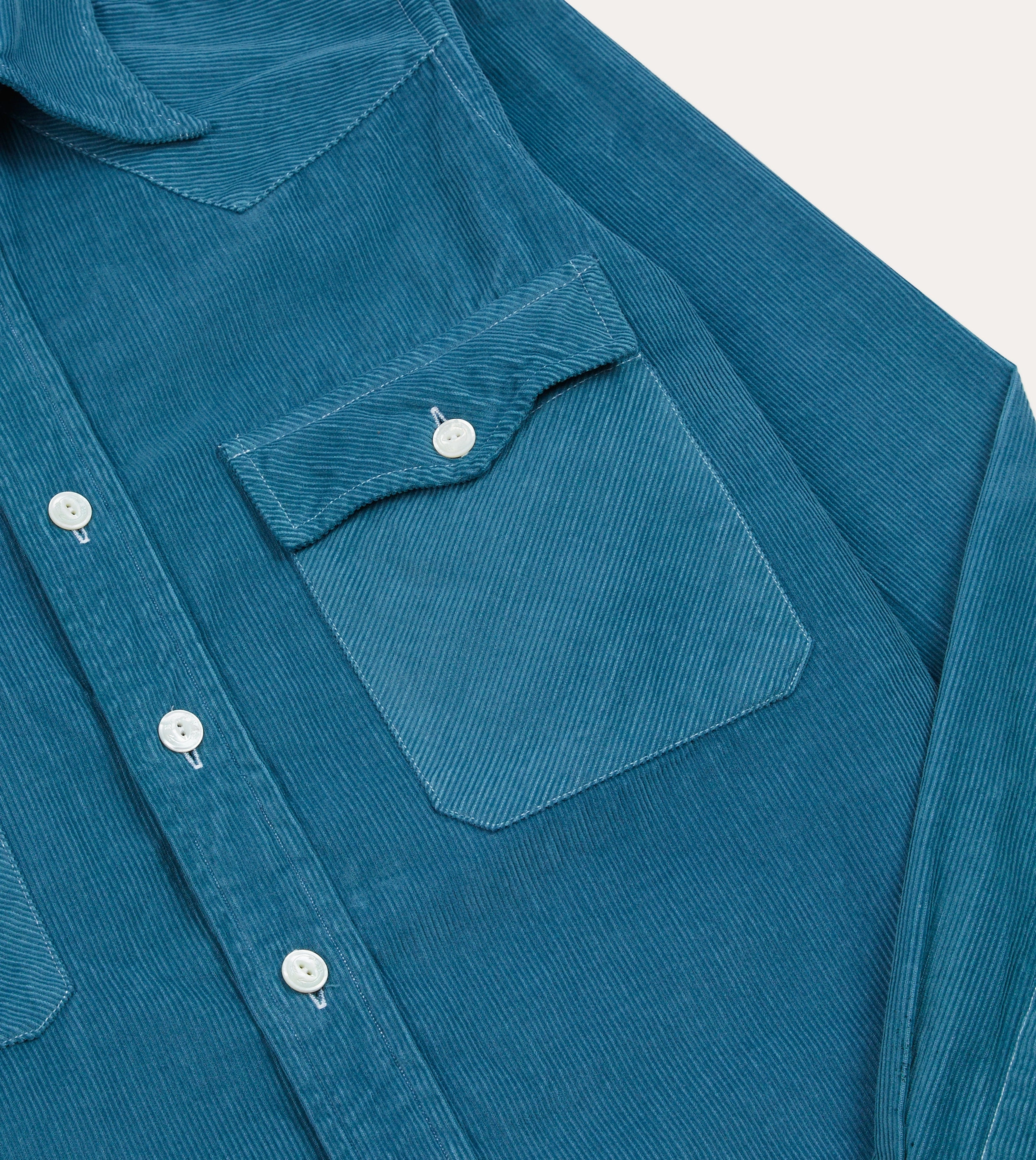 Eco Friendly Production Quick Dry Construction Turquoise Corduroy Two-Pocket Western Shirt