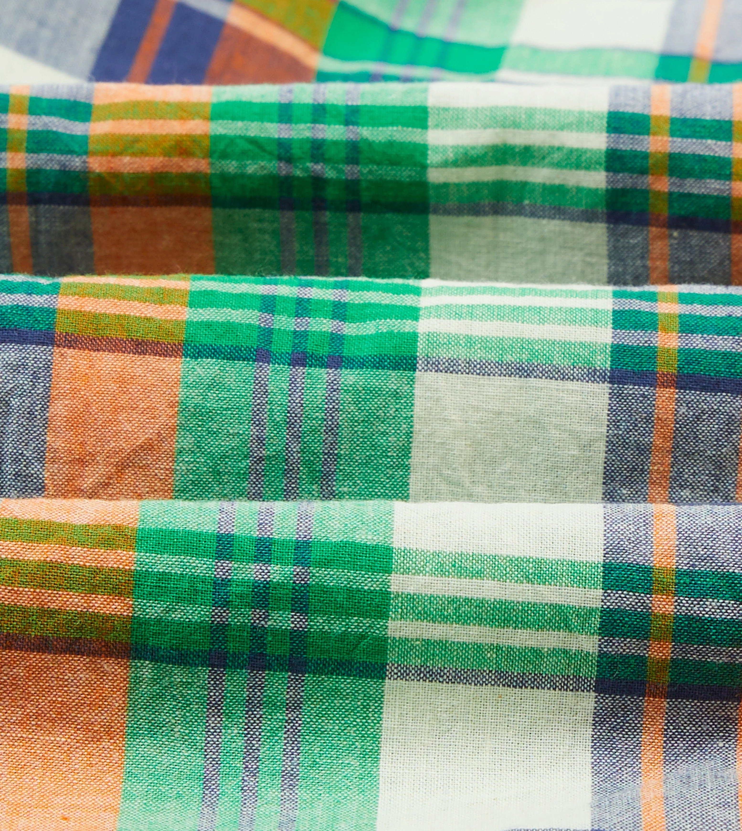 Green and Orange Madras Check Cotton Button-Down Shirt Student Essential