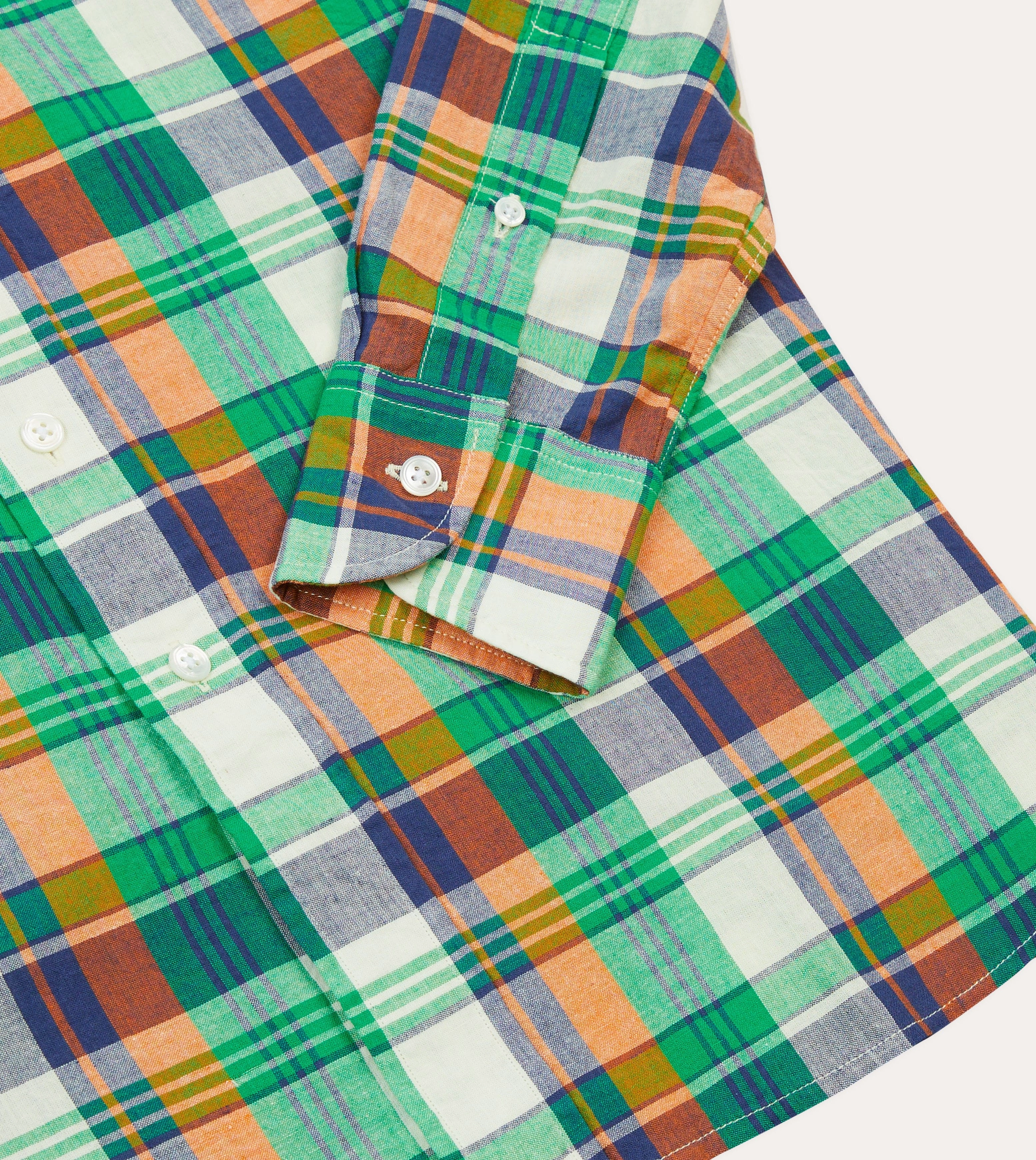 Premium Finish Green and Orange Madras Check Cotton Button-Down Shirt