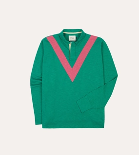 Earthy Hue Green and Pink Chevron Flam?? Cotton Rugby Shirt