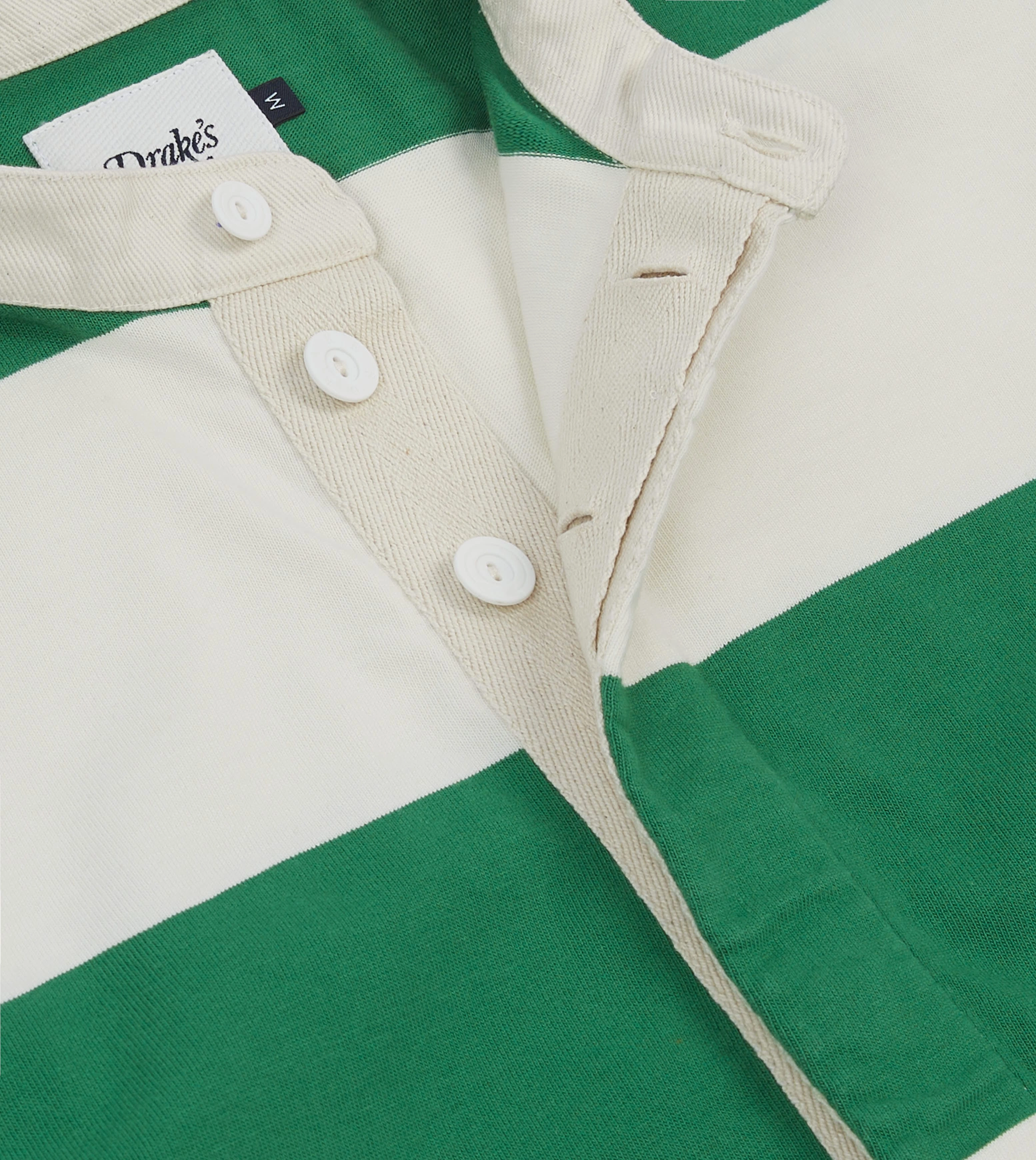 Green and White Stripe Cotton Mandarin Collar Rugby Shirt All-day Comfort