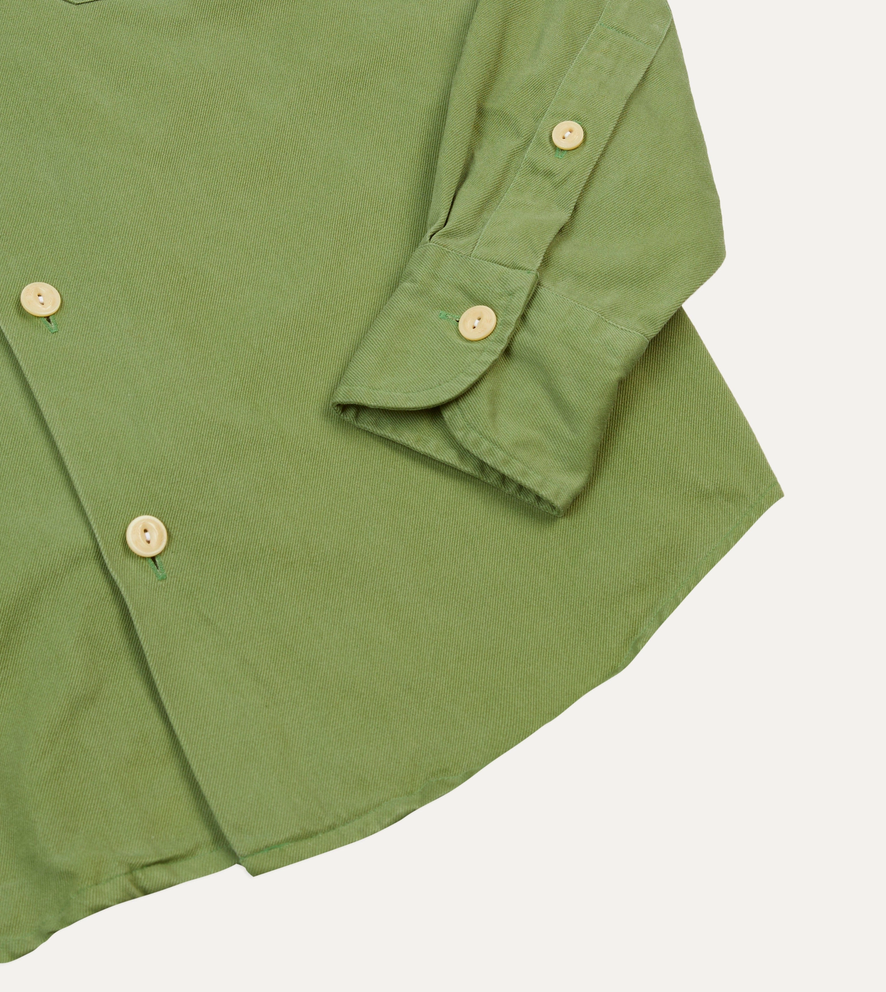 Green Brushed Cotton Twill Camp Collar Long Sleeve Shirt Advanced Moisture Management