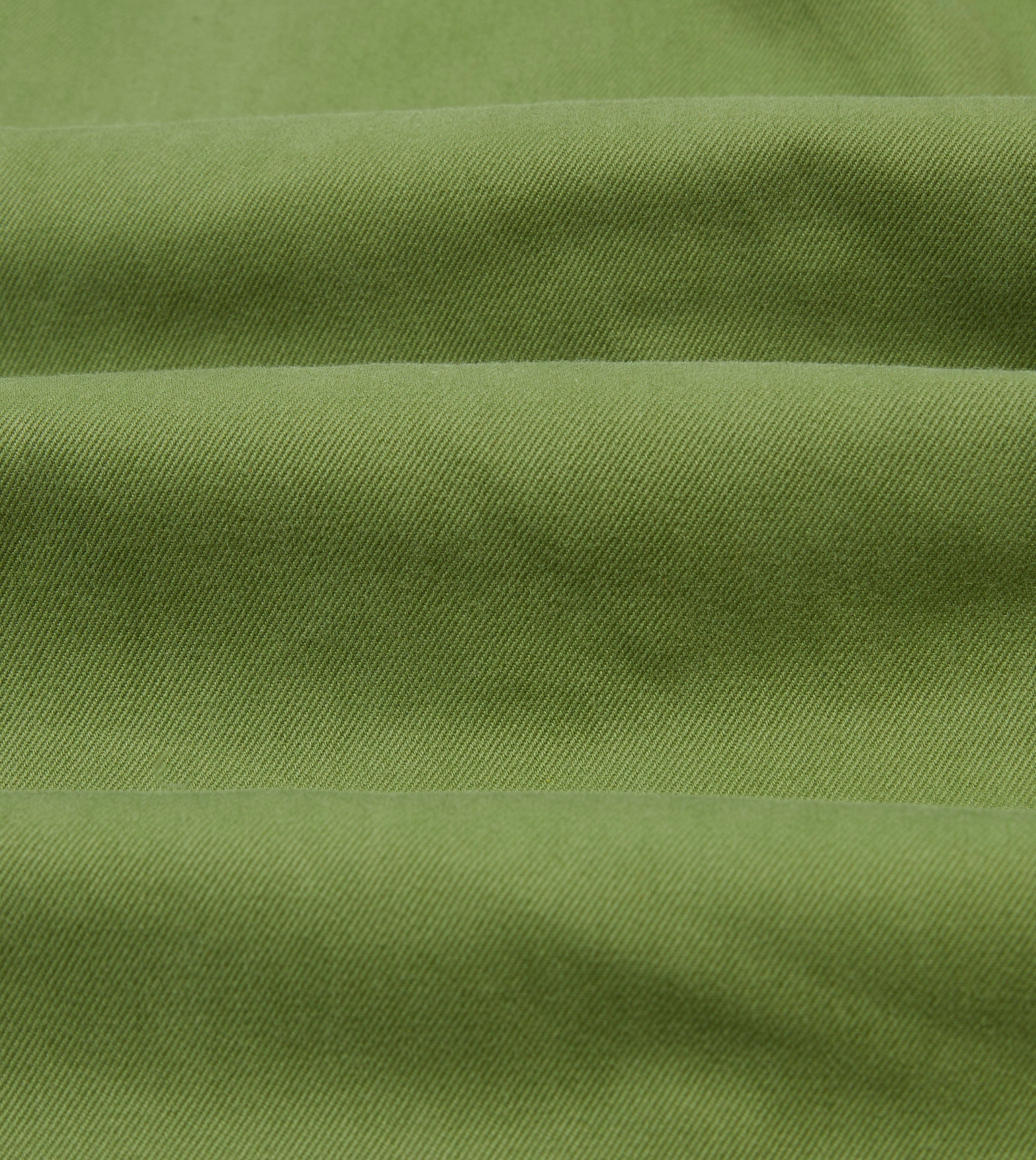 Green Brushed Cotton Twill Camp Collar Long Sleeve Shirt Workwear Approved