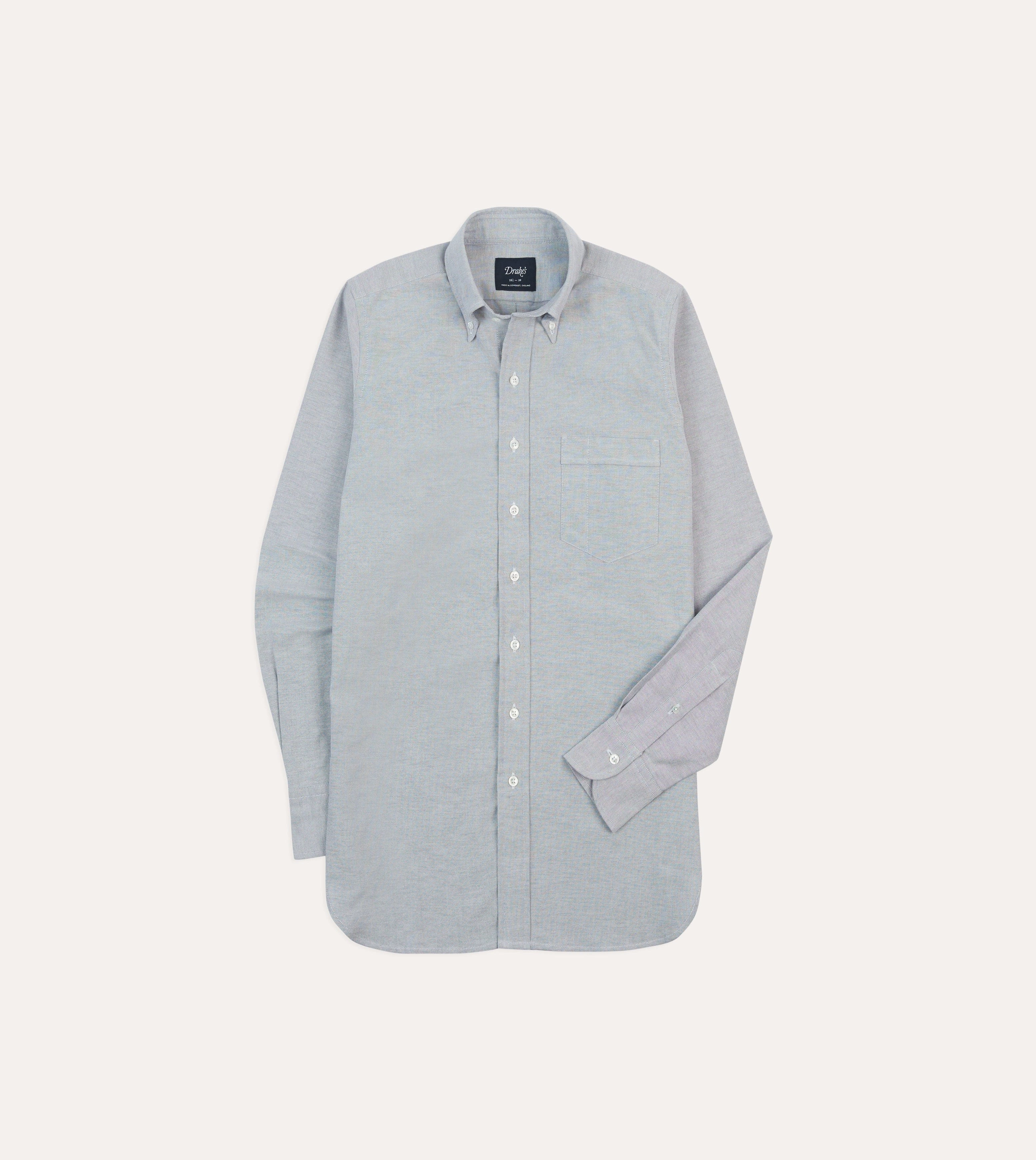 Wrinkle-Free Winter Layering Grey Cotton Oxford Cloth Button-Down Shirt