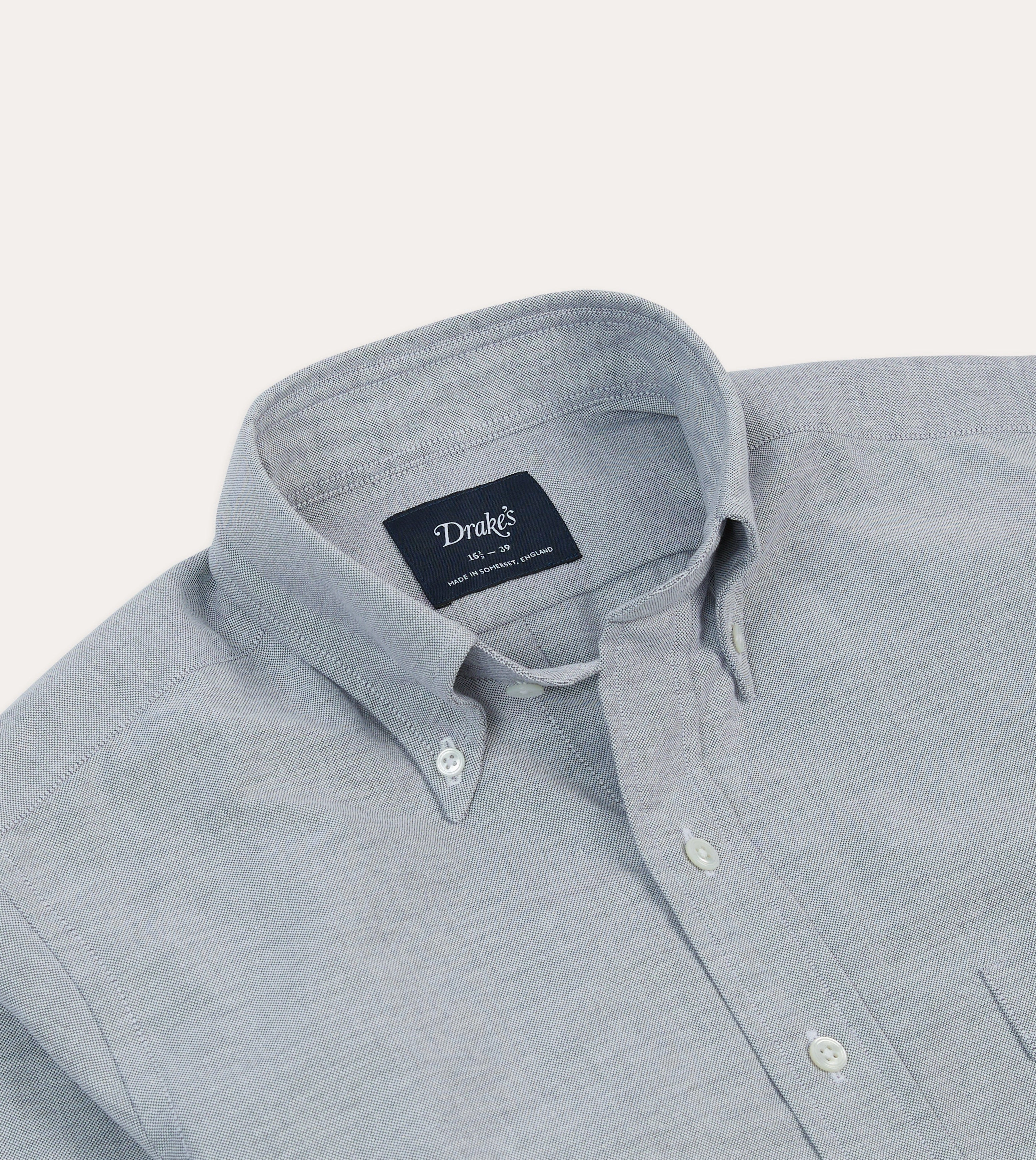 Grey Cotton Oxford Cloth Button-Down Shirt Breathable back panel Double Stitched Hems