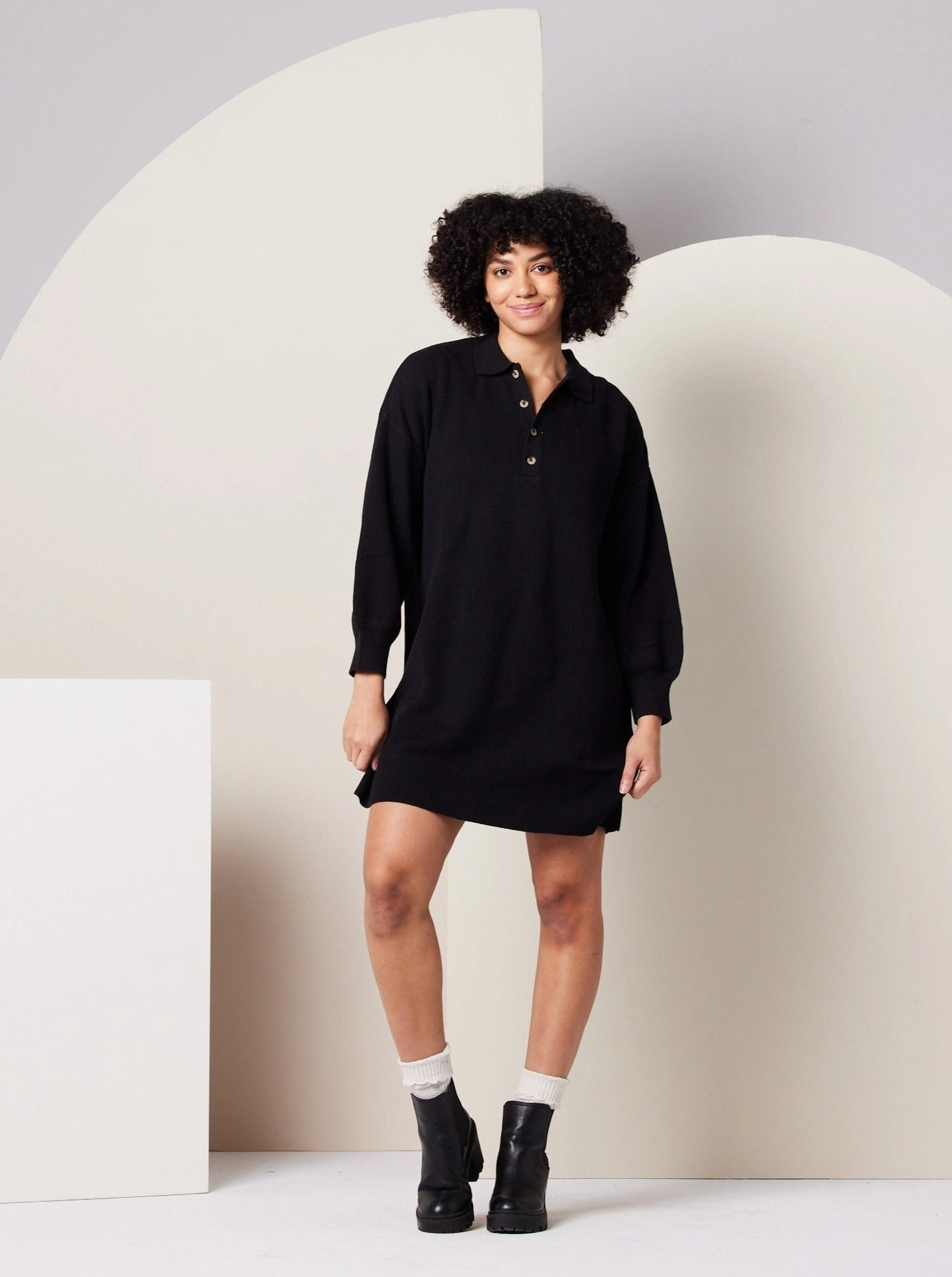 Griffin Sweater Dress - Black Nordic Calm Flare Hem